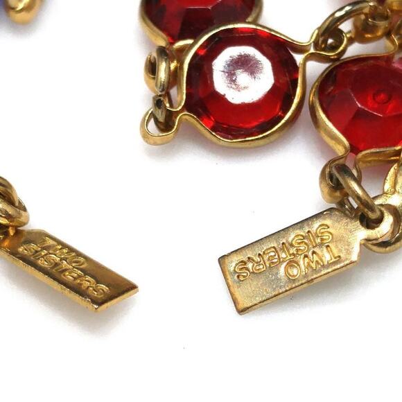 Vintage 2 Necklace Set, Red Blue Acrylic Flat Bead Chains, TWO SISTERS, 28 Inch - Picture 6 of 6